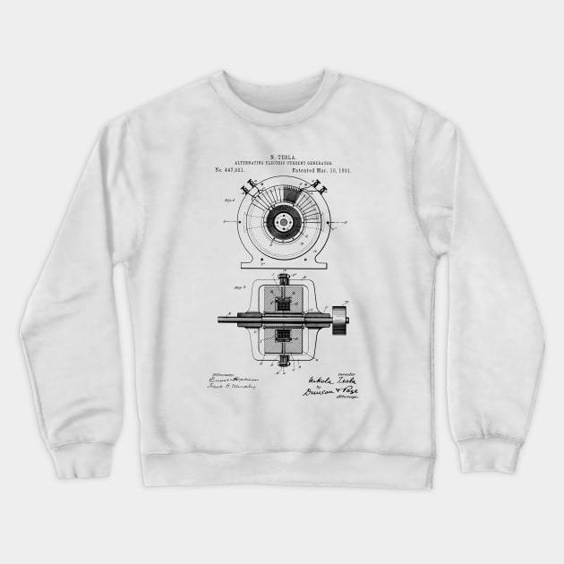 Tesla AC Electric Generator Patent 1891 Crewneck Sweatshirt by MadebyDesign